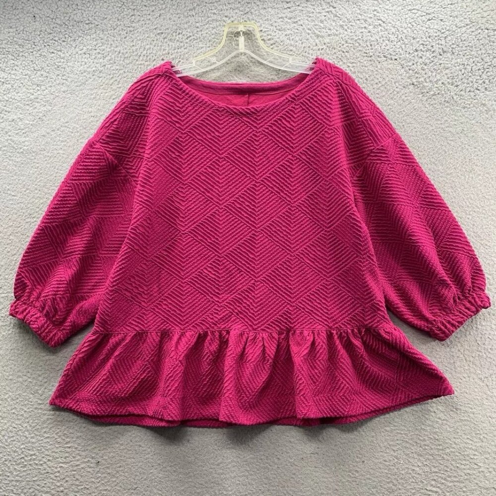 Maeve Anthropologie Mikayla Top Blouse Pink Textured Peplum Ruffle Size M EUC
